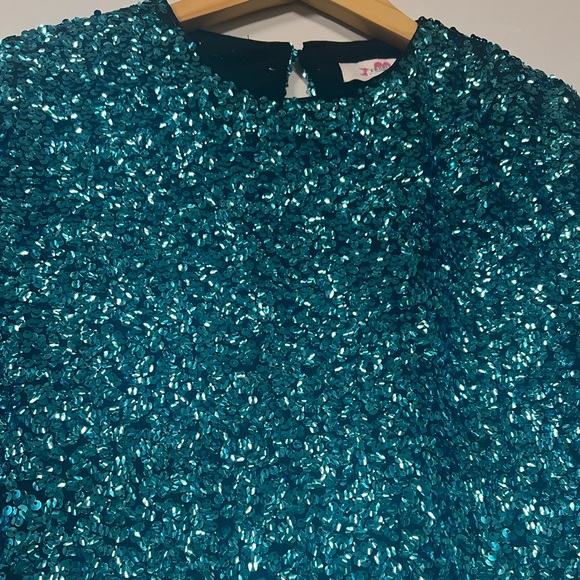 Buddy Love Black and Teal Sequin Cropped Top and Skirt Set - Picture 8 of 11